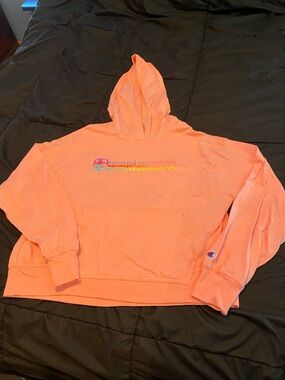 Champion Coral Pink Pullover Hoodie with Multicolor Logo